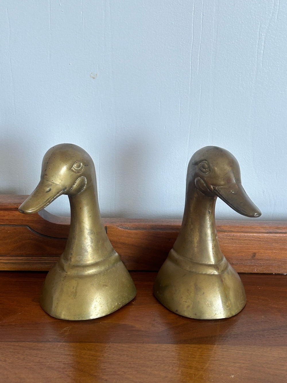Vintage MCM Solid Brass Duck Head Bookends Set - Mid Century Regency